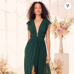 Lulu’s Emerald Green Ruffled Maxi Dress